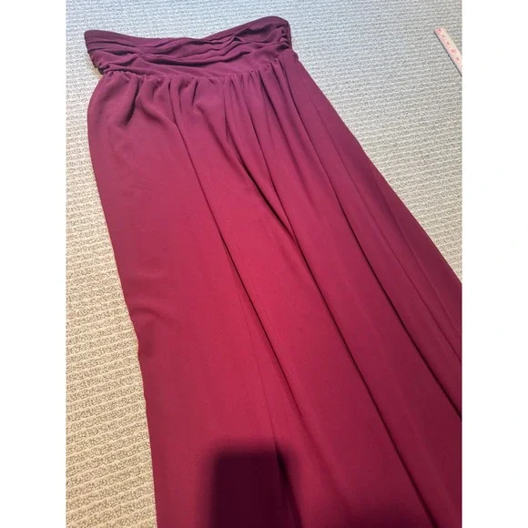 Lovers and Friends Burgundy Strapless Ruched Maxi Dress Wine Bridesmaid Gown L - Picture 4 of 9